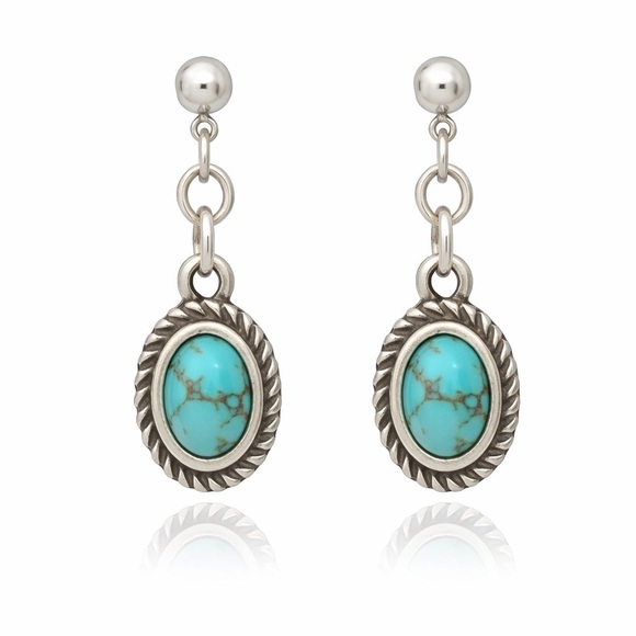 Hand Crafted Jewelry - Sterling Silver Turquoise Oval Drop Stud Earrings